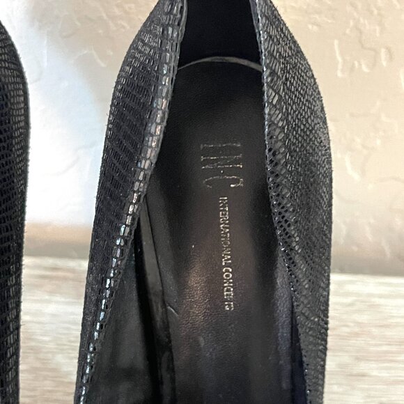 INC International Concepts Louie Black Leather Platform Heels Pumps 6 Worn Once - Picture 10 of 11